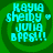 Green circular icon with cyan text reading 'KAYIA shelby ♡ JUNIA BPPS!!!' in pixelated font, displayed in a