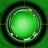 Two identical green circular icons with concentric rings and a bright center, one displaying text on the right side.