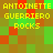 Pixelated of green, brown, and red squares with yellow text reading "ANTOINETTE GUERRIERO ROCKS" repeated across the image