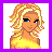 A 48x48 pixel animated contact sheet showing two frames: a cartoon woman with blonde hair and blue eyes on the left, and yellow text reading "I love my girls!" on a pink background on the right.