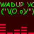 Green text and red bar graphs on dark background with repeated patterns of 'WADUP YCWADUP YC' and '("XO.OY")' sequences.