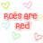 Pixelated text phrases about flowers and hearts surrounded by small heart shapes in pastel colors on a white background.