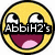 Yellow pixelated smiley face with wide eyes and open mouth, overlaid with text "AbbiH2's" on white background.