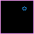 Animated contact sheet of a pixel art icon showing blue star movement and text changes on black background with pink border.
