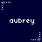 Dark blue background with repeated white text 'aubrey' and pixelated star icons in various states of animation.