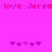 Pixelated pink background with repeated 'love Jerem' text at top and two of purple puzzle-piece icons below
