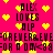 Pixelated pink background with yellow hearts and repeated black text reading "ALEX LOVES ALP FOREVER&EVER FOR A DAY<88" in a pattern