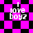 Pixelated text 'I love boyz' on a black-and-magenta checkered background with shifting diamond patterns.