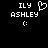 Pixelated white text and symbols on black background: 'ILY' above 'ASHLEY', a heart symbol, and a colon.