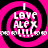Four identical pink and black spiral patterns with white text reading "I LOVE ALEX" in the center, each surrounded by a repeating pixelated border.