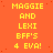 Yellow text on orange background repeats 'MAGGIE AND LEXI BFF'S 4 EVA!' in a pattern with one gray square at bottom right
