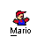 Pixelated 8-bit style icon of a character with red cap and blue overalls standing against gray background, labeled "Mario" in blocky text below.