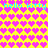 Yellow background filled with pink heart shapes and repeated cyan text reading 'hello kitty' at top and middle.