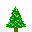 A 4-frame animated contact sheet of a pixelated Christmas tree icon with yellow lights and star, showing sequential animation frames on gray background.