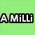 Two side-by-side pixelated text displays of 'AMilli' with distinct color schemes and backgrounds.
