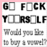 Static pixelated image with black text on white background framed by pink border, displaying explicit language in a blocky font style.
