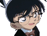 Animated sequence of a character with black hair, glasses, and a brown bow tie in a black jacket over a light blue shirt, showing facial expression changes.