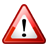 Red triangular warning symbol with black exclamation mark centered inside white background, bordered by gradient red outline on gray backdrop.