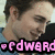 Pixelated close-up of a person's face with dark hair and light skin, wearing a black shirt, overlaid with pink text reading 'edward' on a black background.