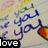 A hand-drawn style image with blue cursive text and a red-yellow-orange heart-shaped object, displaying sequential text overlays.
