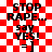 Red and white checkered background with repeated text "STOP RAPE... say YES! =]" in black pixelated font, showing animation changes in text clarity and background transparency.