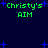 Green text 'Christy's AIM' appears four times on a dark blue background with scattered blue star shapes, each instance positioned differently across the frame.