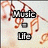 Animated icon with musical notes and text elements shifting positions against a light background.