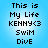 Pixelated text on a blue gradient background with four identical showing 'This is My Life KENNY<3 Swim Dive' in black block letters