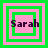 Four square display the name 'Sarah' over layered green and pink squares with varying border thicknesses