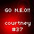 Red background with white pixelated text reading 'GO N.E.O!!', 'courtney', and '#37' in four identical