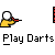 Animated contact sheet of a pixel art buddy icon showing sequential frames of a yellow stick figure throwing darts at targets with red dartboard elements and text "Play Darts" below each frame.