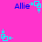 Pixelated blue text 'Allie' with cyan square-and-dot animation on a bright pink background, showing two distinct states.