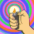 A 4-frame animated contact sheet showing a hand holding a lighter against a rainbow striped background with subtle color shifts between frames.
