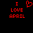 Red pixelated text "I LOVE APRIL" with a heart symbol on black background, two versions side-by-side.