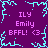 Purple background with cyan pixelated border and central starburst, displaying repeated text "ILY Emily BFFL! <3" in pink.