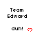 Pixelated text "Team Edward" above "duh!" with a red heart symbol, repeated in a with visible animation changes