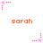 Pixelated pink star with dotted lines and orange 'sarah' text in a