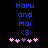 Blue pixelated text 'Naru and Mai <3' above five pink hearts with one purple heart on a black background.