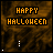 Halloween-themed icons with orange 'HAPPY HALLOWEEN' text on a dark brown textured background, showing sequential changes in small white and orange numeric digits below