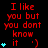 Red text reads 'I like you but you don't know it :)' with cyan star icons animating on the left side of a black background.