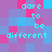Pixelated text 'dare to be different' repeated across a of pink and blue squares with cyan lettering