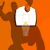 Pixelated figure in brown silhouette holding a white rectangular object against an orange background.