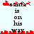 Pixelated red Santa icon with white text 'santa is on his way' over light blue background, alternating between solid and pixelated cityscape border.