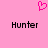 Pink pixelated heart icon above two identical 'Hunter' text labels on a solid pink background.