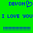 Green background with blue pixelated text and symbols: 'DEVON' with a heart symbol, repeated 'I LOVE YOU', and two of exclamation marks