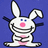 Pixelated white rabbit with pink nose and chest, smiling widely on blue background; red text "its funny" and "you think i am listenin" on black sections.