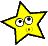 Yellow star-shaped character with black outline, white eyes with black pupils, and small red mouth on gray background.