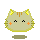 Pixel art cat head with yellow ears, orange stripes, and blush marks in six variations showing different expressions and orientations.