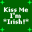A 4-frame animated contact sheet showing identical green background with white text and star patterns, each frame displaying "Kiss Me I'm *Irish!*" in pixelated font.