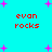 Cyan background with red pixelated text 'evan rocks' repeated four times, surrounded by pink and purple star-shaped pixels.
